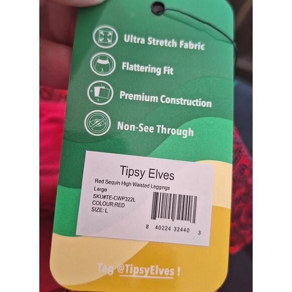 Tipsy Elves Red Sequin Shiny Party Holiday Christmas High Waisted Leggings NEW!! - Picture 7 of 8